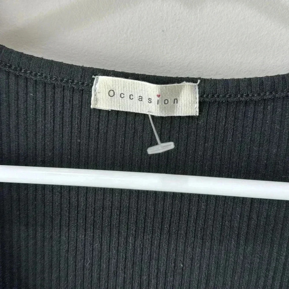 Occasion Black Ribbed Crop Top XL NWT V-Neck Front Ties - Picture 4 of 11